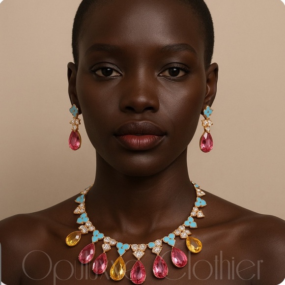 Elegant Multicolor Gemstone Necklace and Earring Set